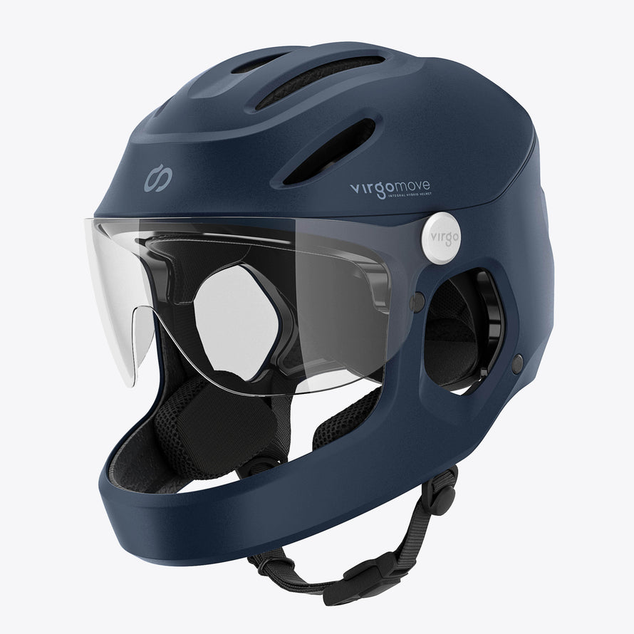 Casque Virgo Integral bleu – Version bleue du casque intégral, offrant sécurité maximale pour le vélotaf et les trottinettes électriques.