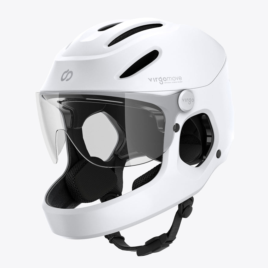 Casque Virgo Integral blanc – Modèle blanc élégant du casque intégral Virgo Move, unisexe et certifié pour vélos électriques.