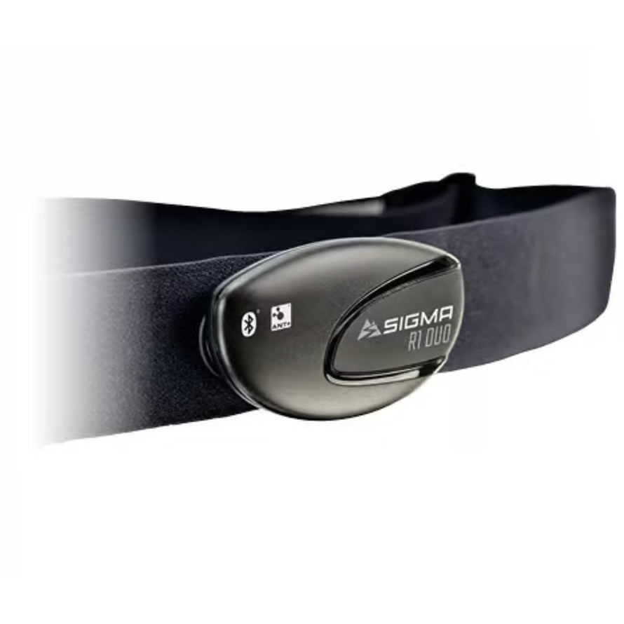 Ceinture cardiofrequencemetre Sigma R1 duo noire avec technologie Bluetooth et ANT+ pour suivi precis