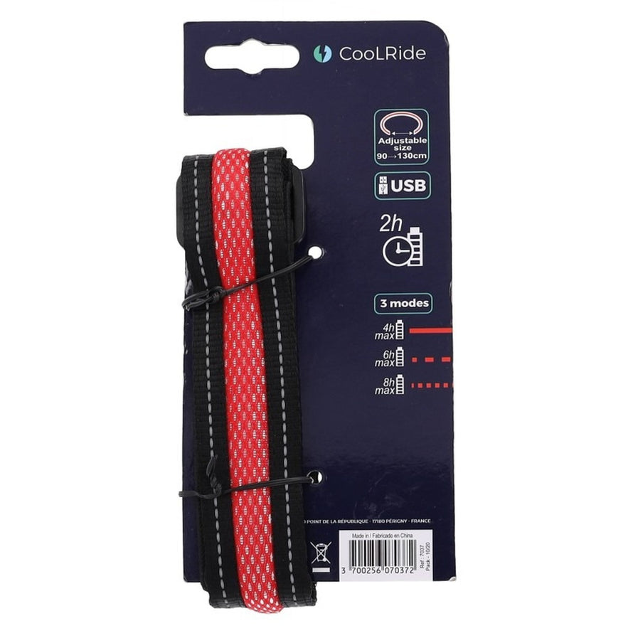 Ceinture Led USB Coolride avec bande rouge lumineuse et 3 modes d eclairage pour securite cycliste optimale