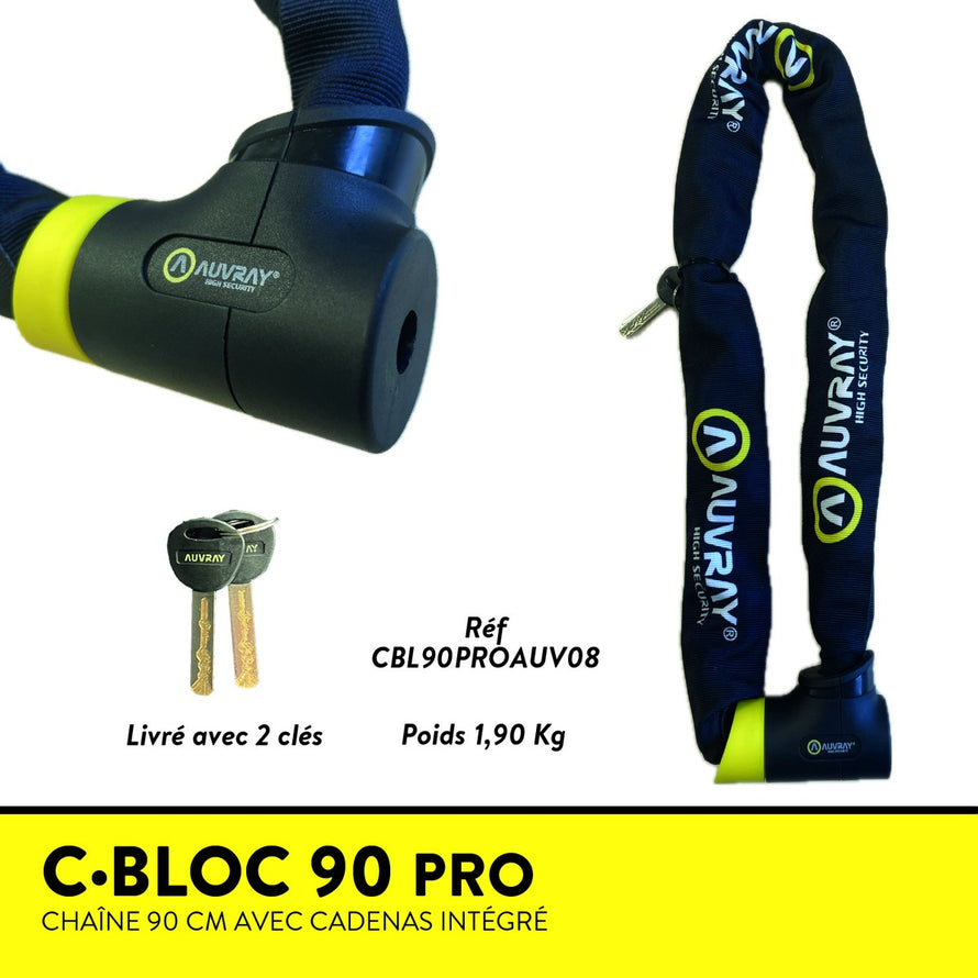Antivolketting 90 cm Auvray C-Bloc Pro met geïntegreerd slot en textielbescherming voor beveiligde fiets