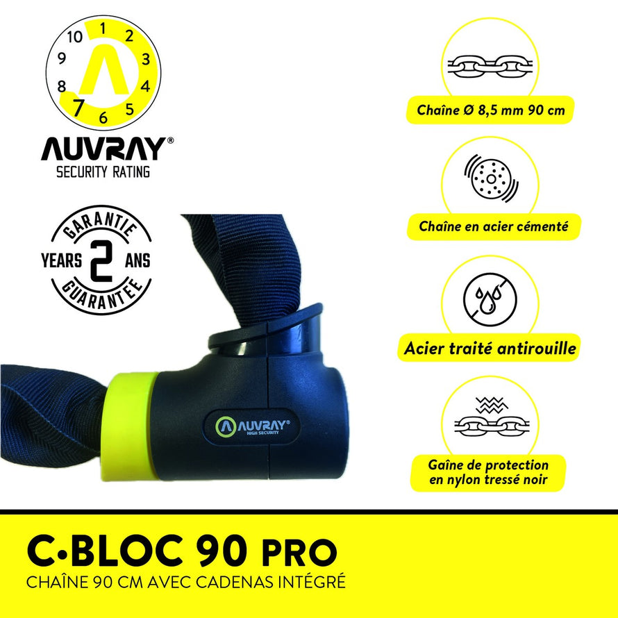 Antivolsleutel 90 cm Auvray C-Bloc Pro met gevlochten nylon hoes en roestvrij staal behandeld