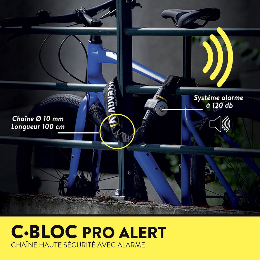 Antivolsleutel Auvray C-Bloc Pro Alert 100 cm met geluidsalarm van 120 dB en hoge beveiliging.