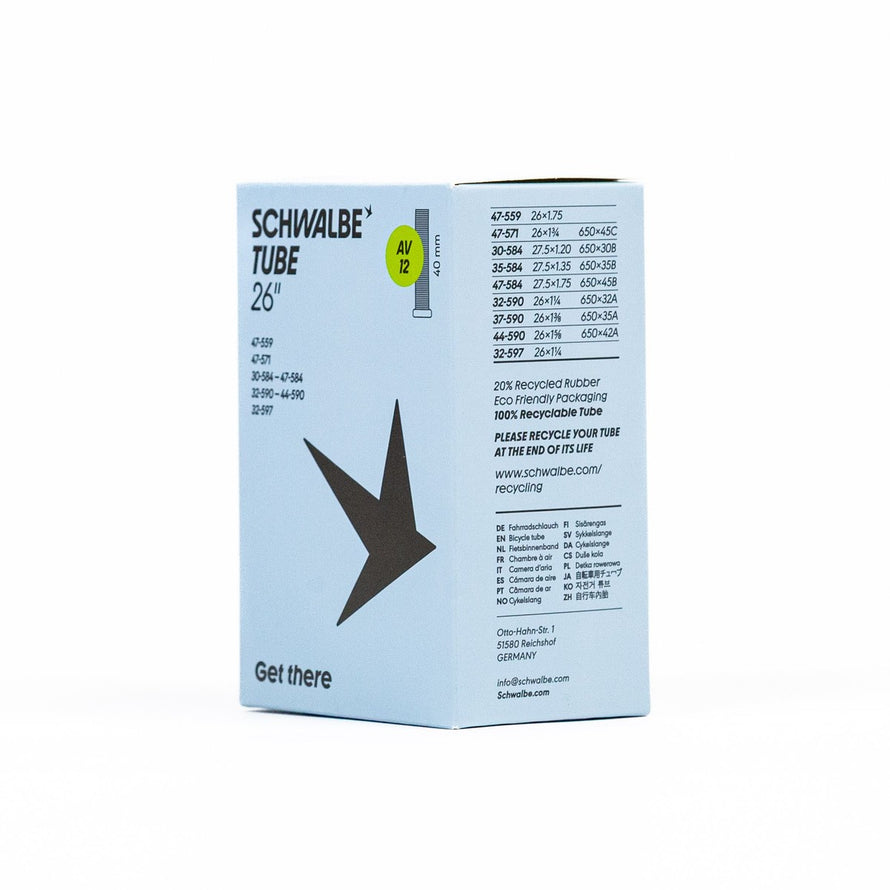 Emballage chambre a air velo 650 Schwalbe avec details techniques et marque