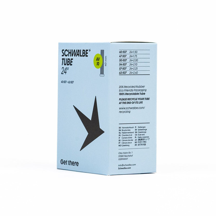 Emballage eco responsable chambre a air velo Schwalbe 24 pouces avec valve AV10 recyclable