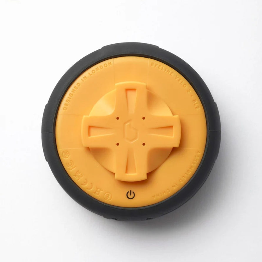 Vue arrière du compteur GPS Bellelli Beeline Velo 2 montrant le système de fixation robuste et design compact