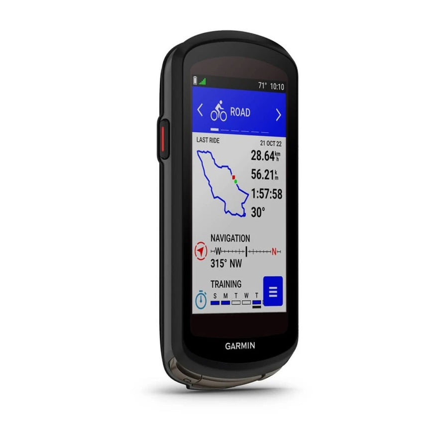 Compteur GPS Garmin Edge 1040 Solar affichant itinéraire et statistiques cyclisme précises