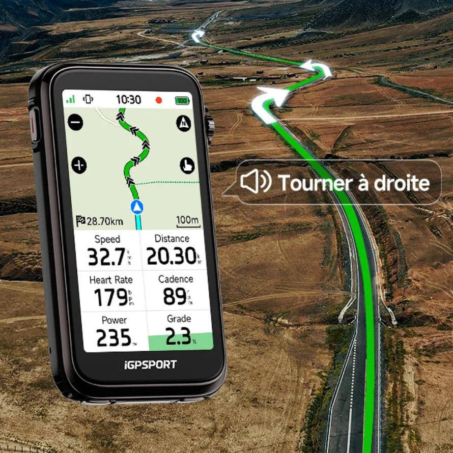 Compteur GPS IGPSPORT BiNavi ULTRA avec affichage clair et guidage vocal pour cyclistes