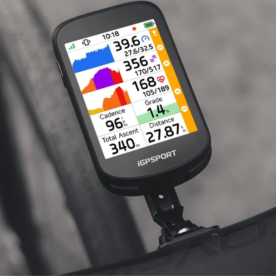 Compteur GPS igpsport BSC200 Pro affichant données vitesse cadence et distance pour cyclistes