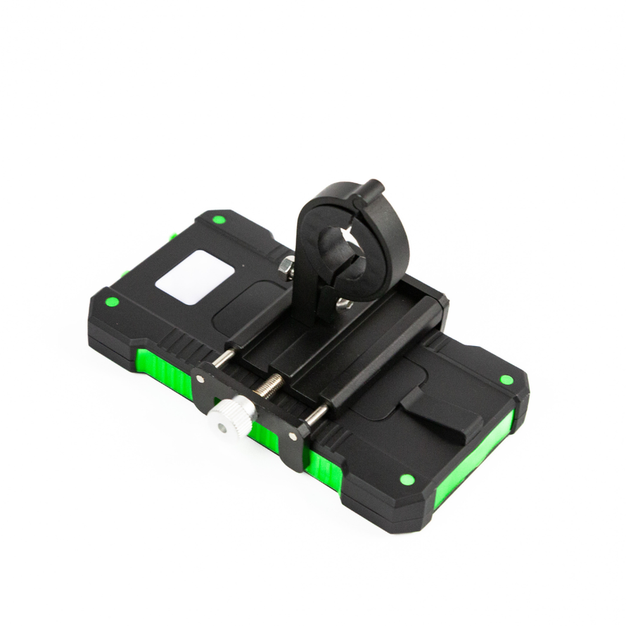 Batterie externe solaire 10 000 mAh avec support smartphone pour guidon de vélo, idéale pour recharger un téléphone en bikepacking ou voyage à vélo.