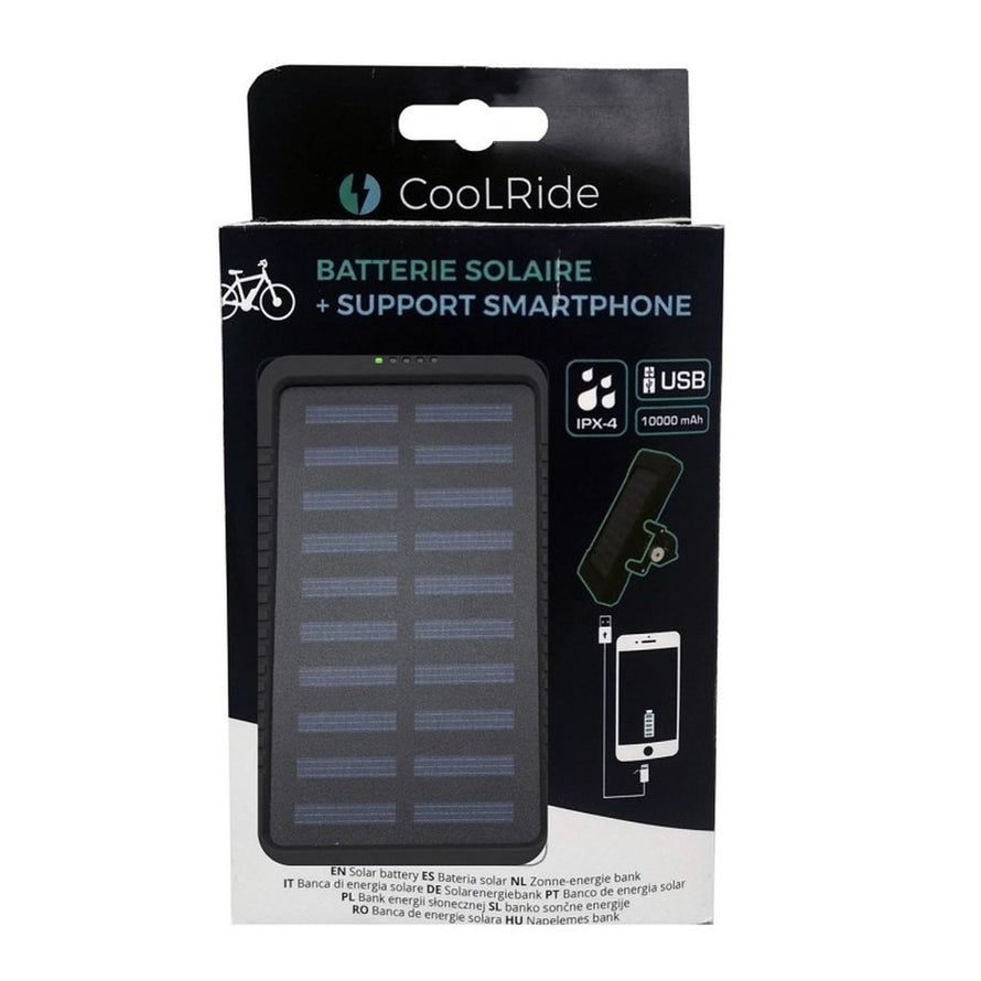 Batterie externe solaire Coolride avec support smartphone pour vélo, recharge écologique et autonomie prolongée en extérieur