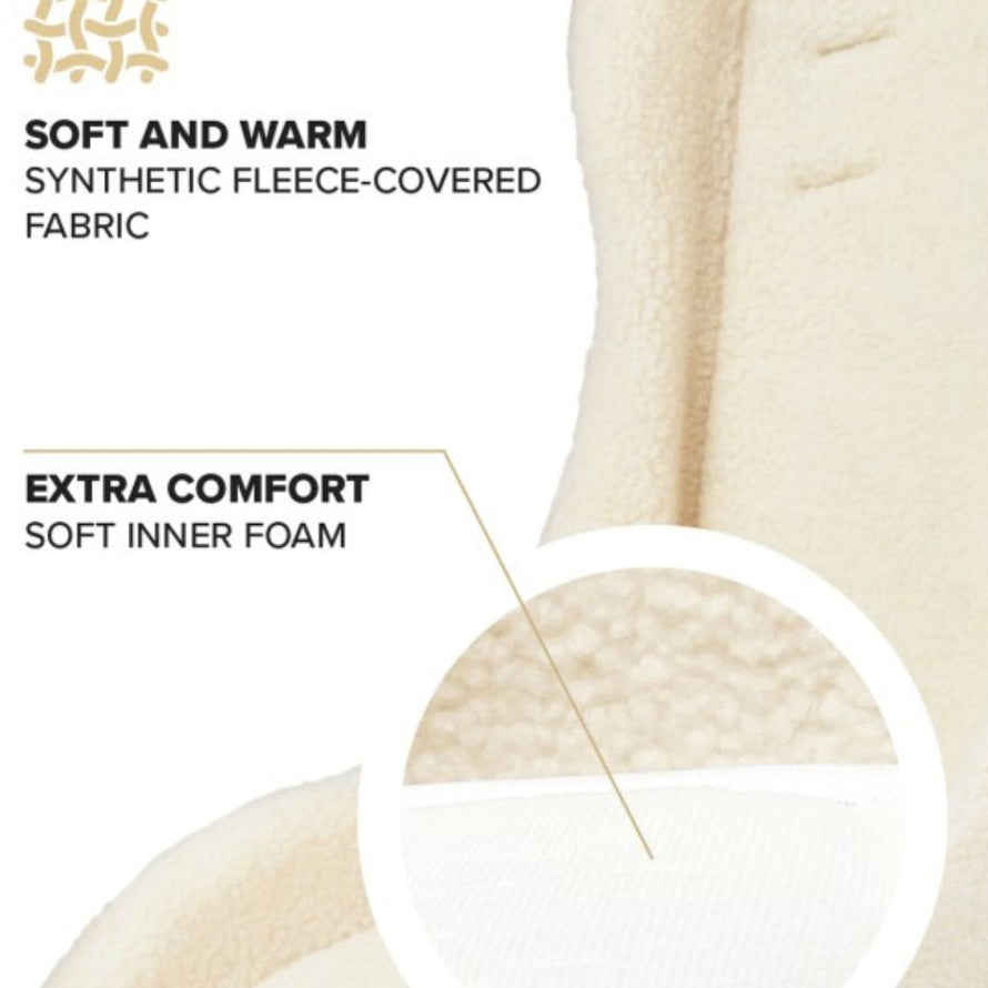 Coque réductrice pour remorque ou vélo cargo, pour bébé de 7 à 18 mois, blanche, en polaire, avec harnais 5 points. 