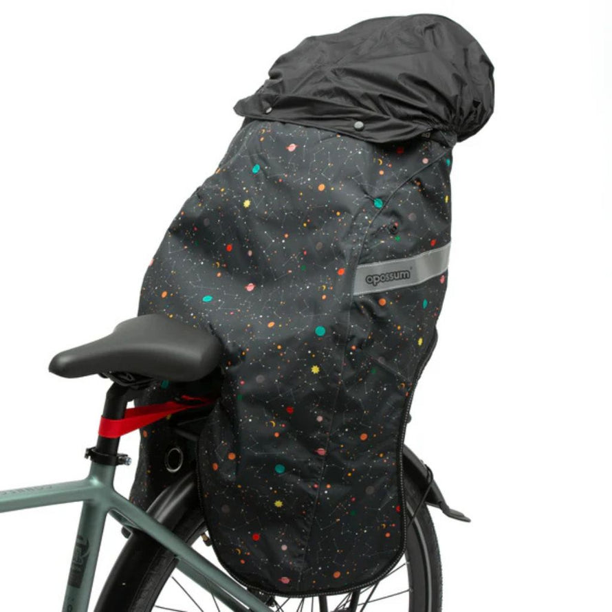 Tissu imperméable Opossum Galaxy avec logo réfléchissant, protection pluie et froid pour vélo enfant avec capuche