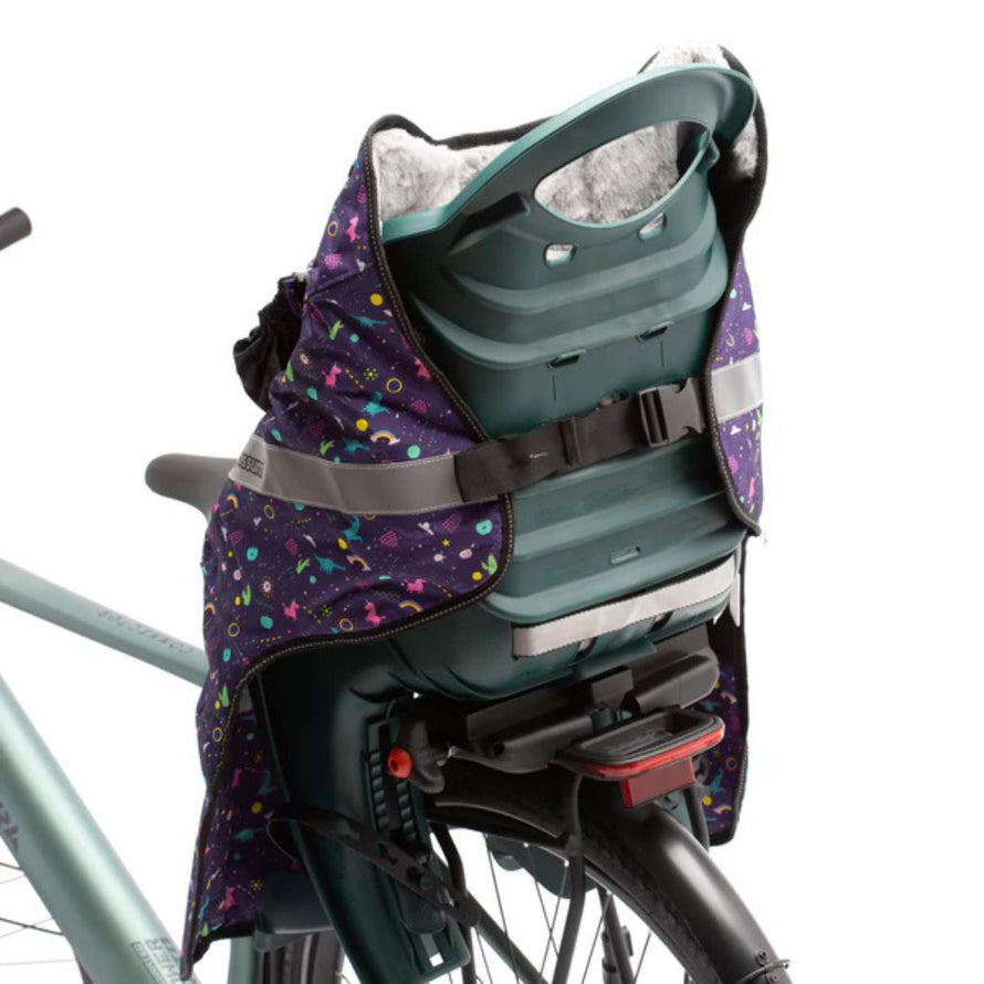 Protection pluie et froid Opossum Magic Galaxy pour siège vélo arrière, couverture chaude et douillette vue arrière