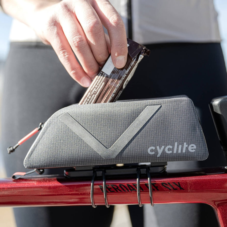 Sacoche top tube Nano 01 Cyclite de Cycl grise compacte pour vélo, idéale pour rangement rapide en sortie urbaine