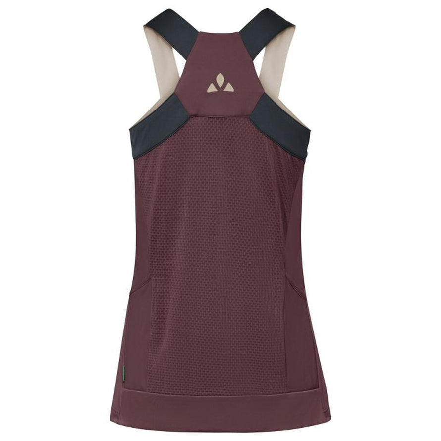 Debardeur velo femme Vaude Matera bordeaux avec poches, tissu aere et coupe ergonomique pour cyclisme