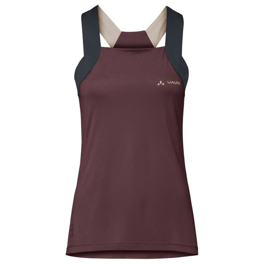 Debardeur velo femme Vaude Matera bordeaux avec poches, tissu technique et maintien optimal pour cyclisme