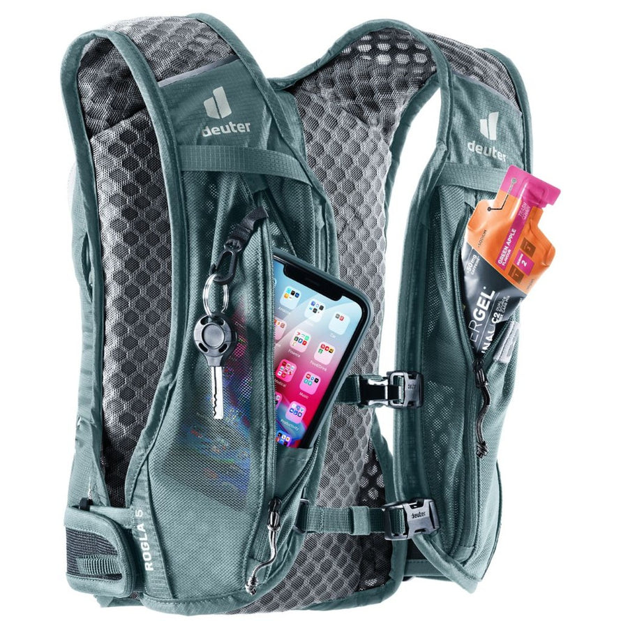 Sac a dos velo Deuter Rogla 5L bleu gris, compact et fonctionnel pour cyclistes urbains et sportifs