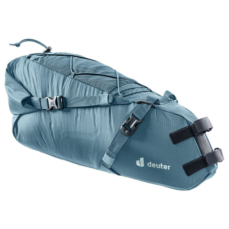 Sacoche de selle bikepacking 16L Deuter Mondego bleue, etanche et robuste pour aventures velo longues distances