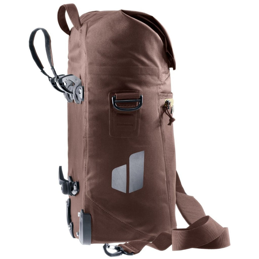 Sacoche de vélo Deuter Mainhattan 17 + 10 marron vue profil avec système de fixation solide et design urbain