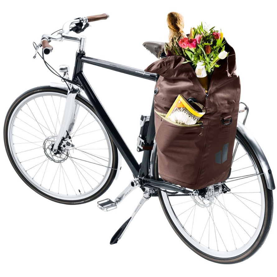 Sacoche de vélo Deuter Mainhattan 17 + 10 marron, conçue pour un usage quotidien et transport facile en ville