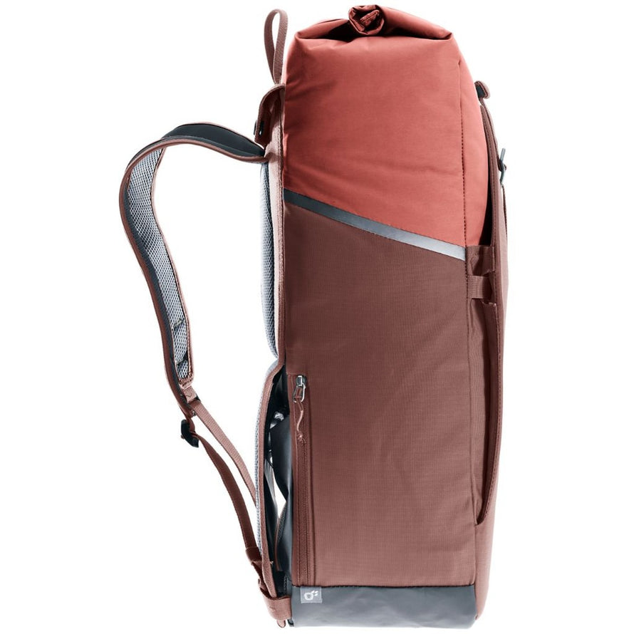 Sacoche vélo Deuter Xberg 25 convertible sac à dos couleur terracotta vue profil, idéale pour cyclistes urbains