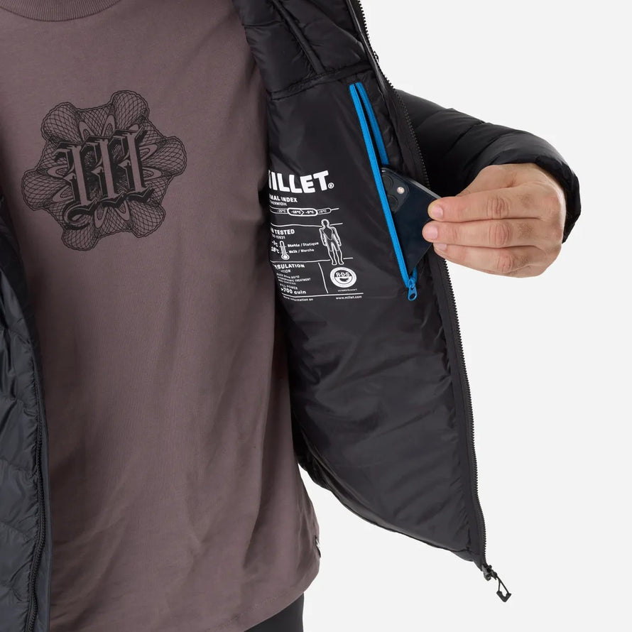 Doudoune homme Millet Evole 700 HD avec poche intérieure zippée pour ranger smartphone en cyclisme hivernal
