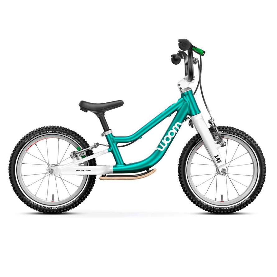 draisienne securisante woom go 1 plus cadre bas metallic turquoise
