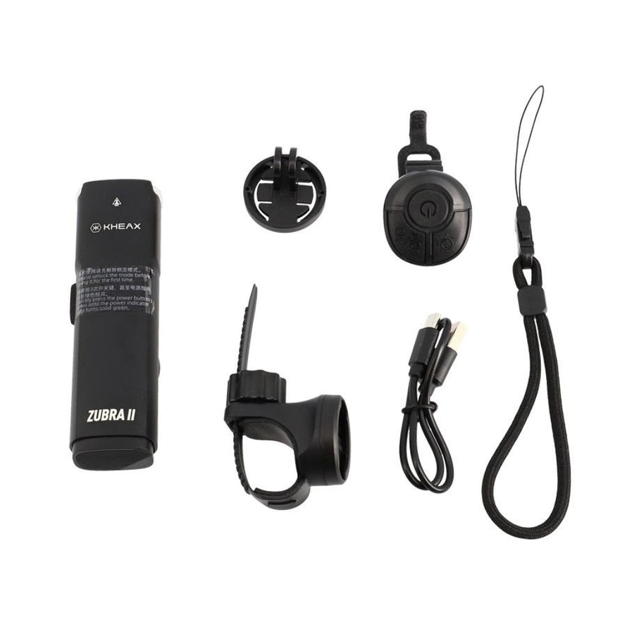 Kit complet eclairage avant Kheax Zubra II avec accessoires pour velo, rechargeable et facile a installer