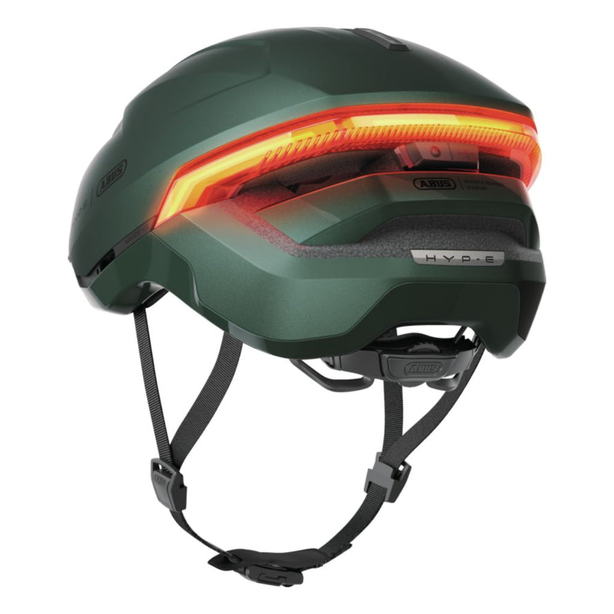 Feu stop LED du casque vélo ABUS HYP-E déclenché via la commande de freinage