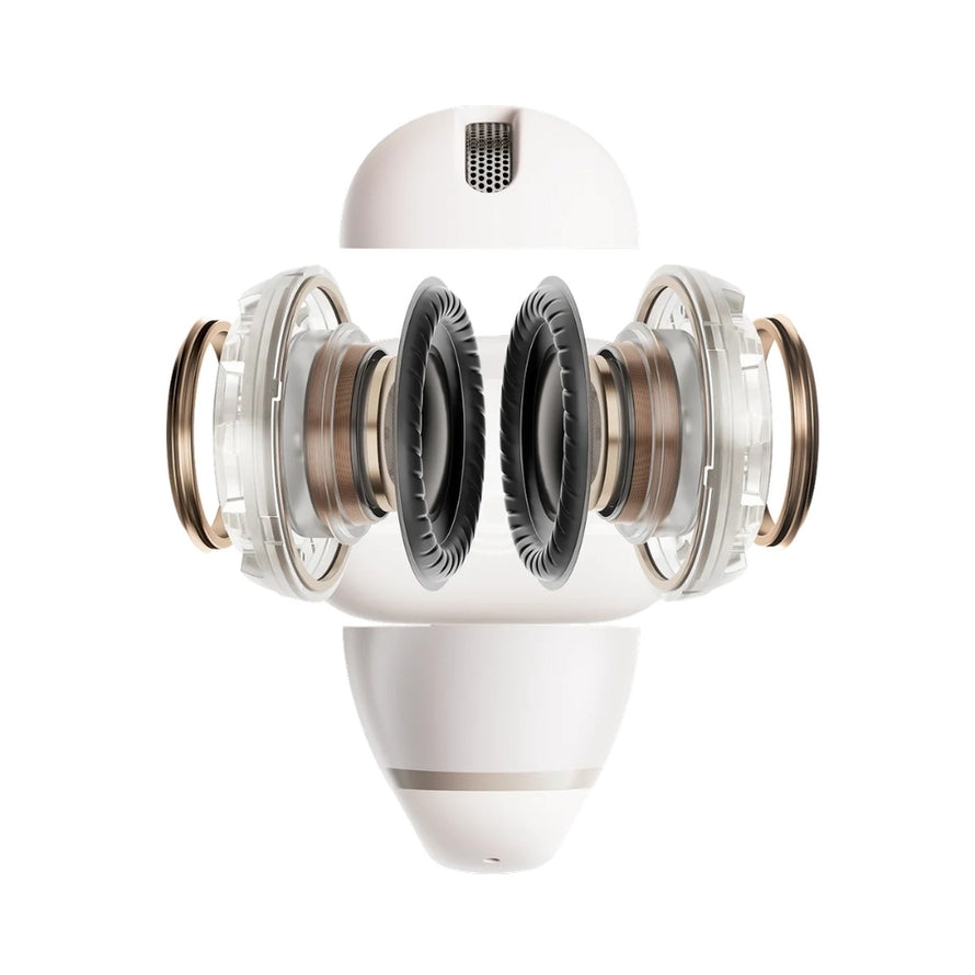 Vue en coupe des composants internes des ecouteurs bluetooth velo Shokz Opendots 2 pour une qualite sonore superieure