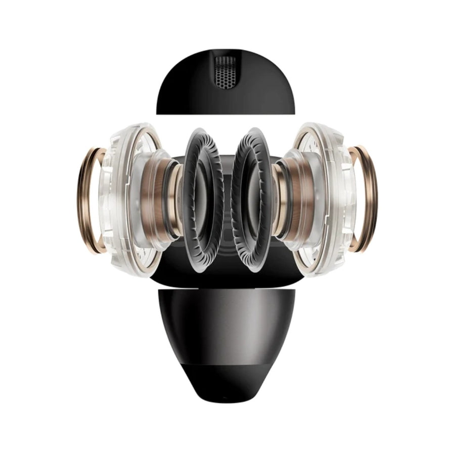 Explose technique des ecouteurs bluetooth velo Shokz Opendots 2 montrant les composants internes pour une qualite sonore exceptionnelle