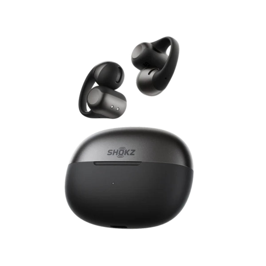 Ecouteurs bluetooth velo Shokz Opendots 2 noirs avec boitier compact pour une portabilite et un son de qualite