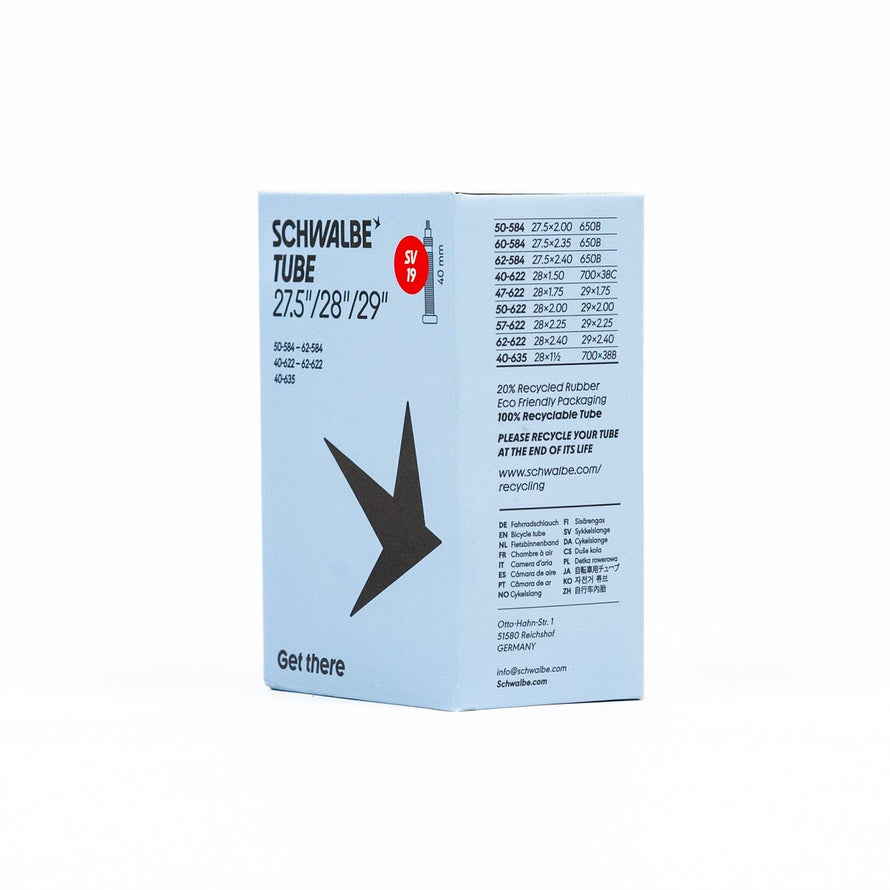 Emballage eco responsable chambre a air velo Schwalbe modele 700 28 29 pouces avec details techniques