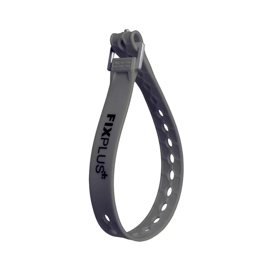 Sangle de serrage Fixplus 46cm en silicone gris pour fixation vélo solide et ajustable