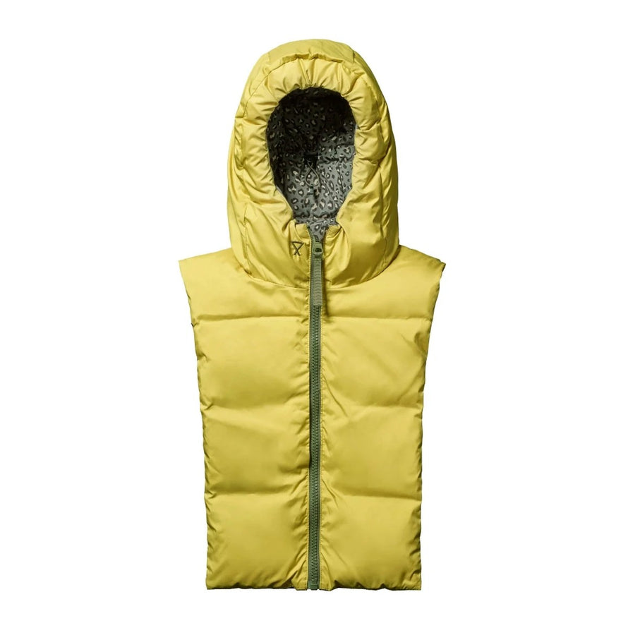 Capuche doudoune chaude reversible Fudoon modele motifs imprime jaune et vert pour cyclistes