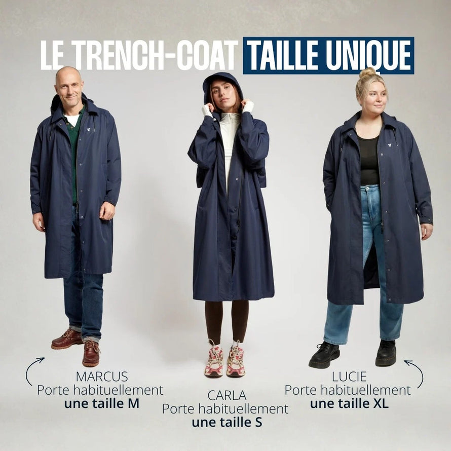 Trench-coat impermeable unisexe Fudoon taille unique portee par homme et femmes