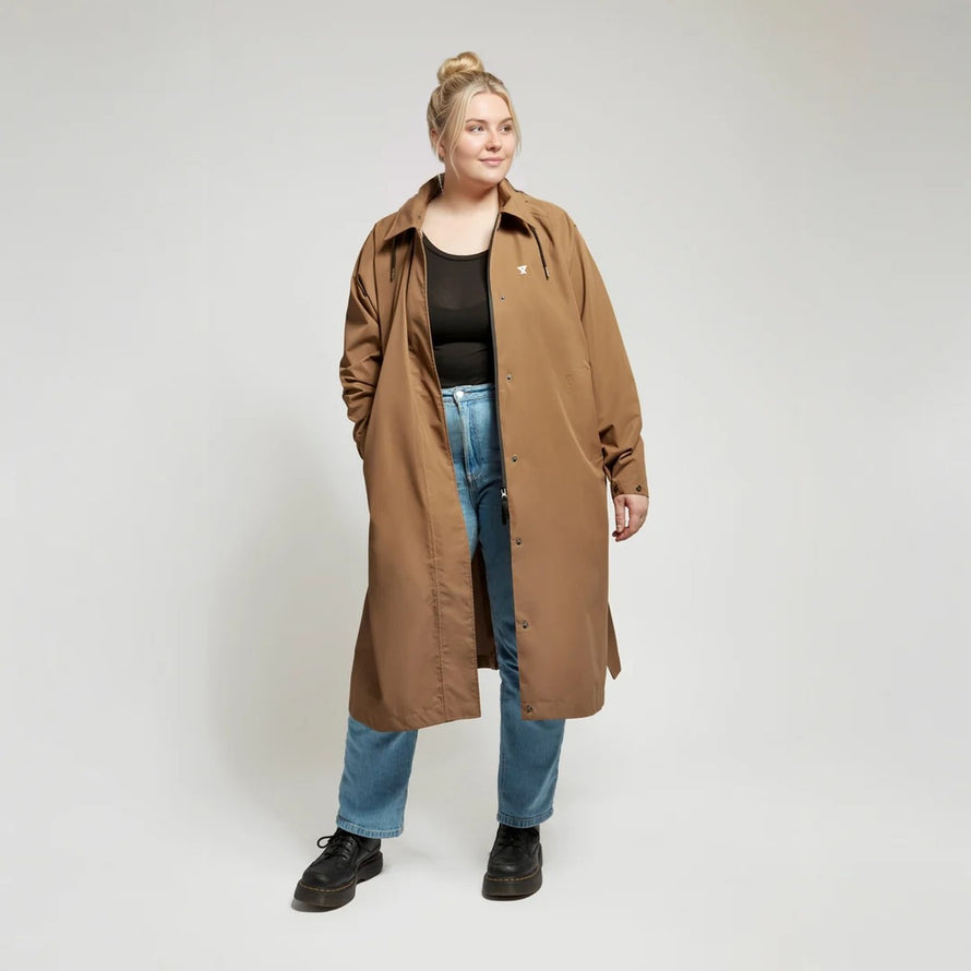 Trench-coat impermeable unisexe Fudoon couleur marron, coupe longue, style urbain et moderne