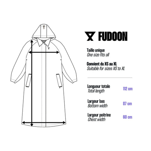 Trench-coat impermeable unisexe Fudoon avec mesures detaillees pour taille unique du XS au XL