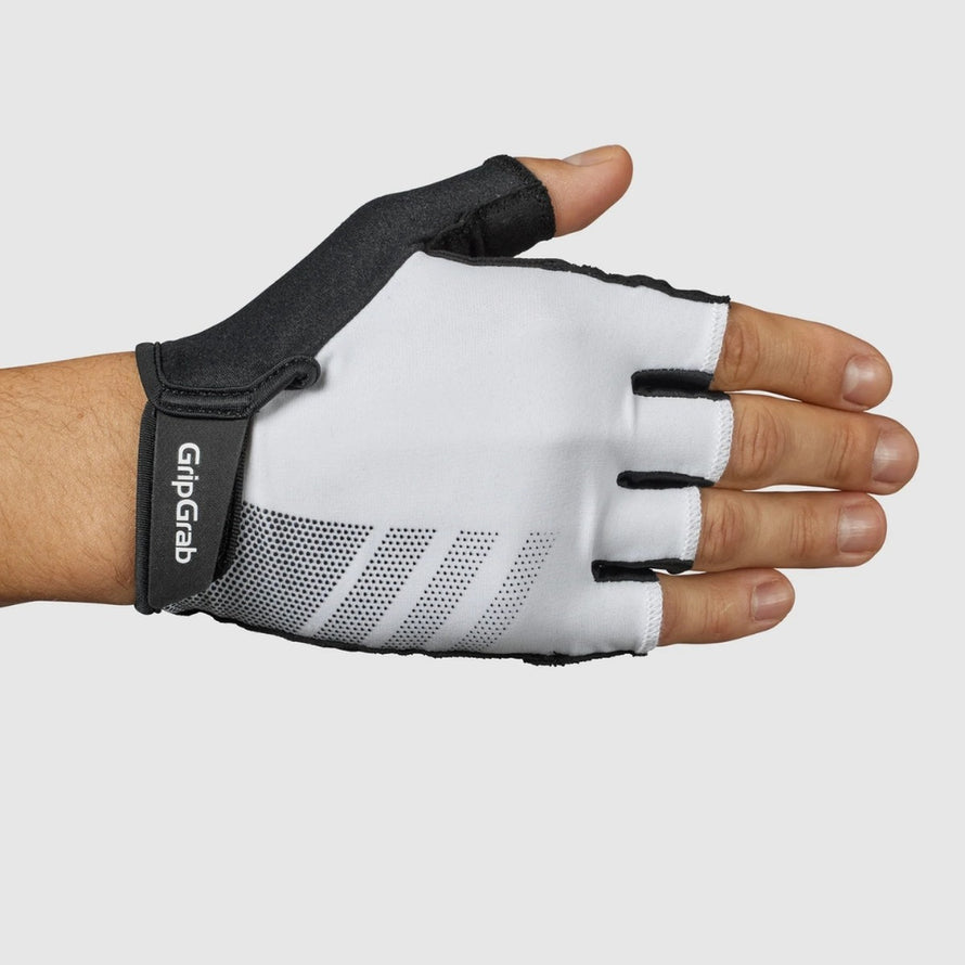 Gants courts vélo GripGrab Ride Lite blanc noir avec fermeture poignet ajustable pour un maintien sécurisé et confort optimal