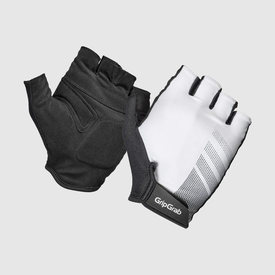 Gants courts vélo GripGrab Ride Lite blancs et noirs avec design léger et respirant pour performance et confort