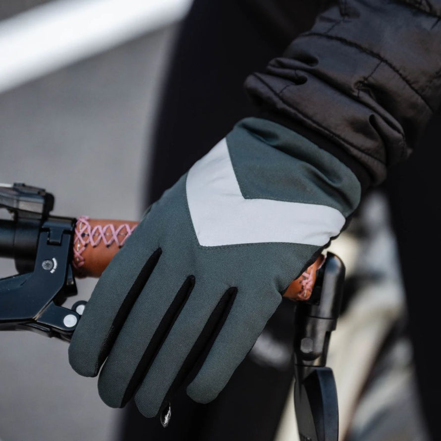 Gants vélo hiver réfléchissants et imperméables Rainette, coloris vert bouteille