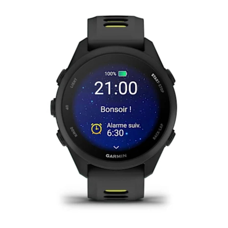 Montre connectee Garmin Forerunner 170 affichage ecran digital avec bracelet sport noir et jaune