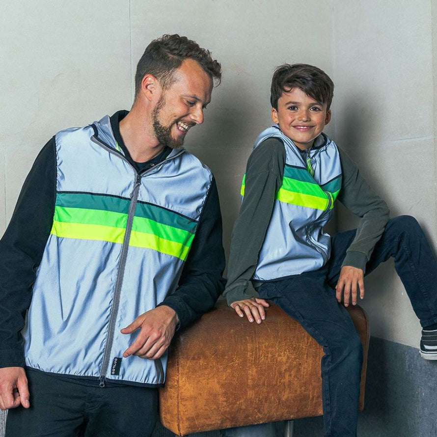 Gilet vélo GoFluo North pour enfant réfléchissant déperlant bodyglower fluo  capuche fermeture éclair