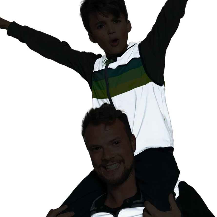 Gilet vélo GoFluo North pour enfant réfléchissant déperlant fluo polyester gris capuche fermeture éclair