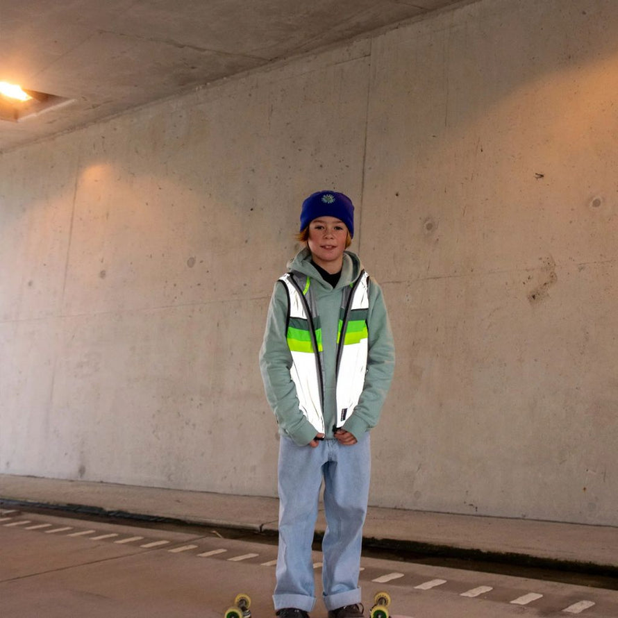 Gilet vélo GoFluo North pour enfant réfléchissant déperlant bodyglower fluo polyester gris capuche 