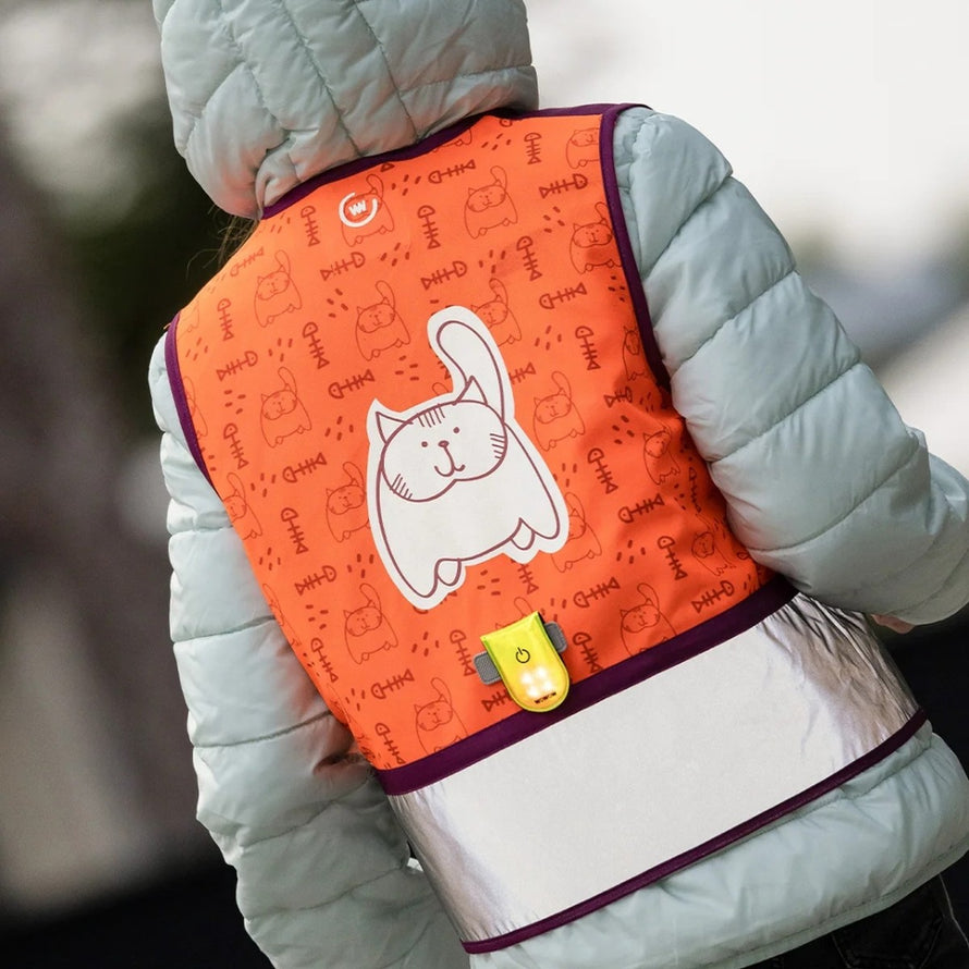 Gilet réfléchissant enfant Wowow Zippy 3 à 10 ans avec motif chat pour sécurité vélo et visibilité