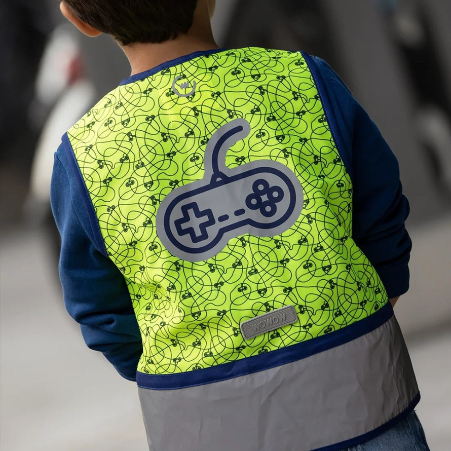 Gilet reflechissant enfant Wowow Zippy 3 a 10 ans motif manette pour securite et visibilite a velo