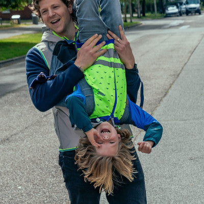 TIANLIN - Gilet Réfléchissant Enfant 2 Pièces - Jaune Fluo Motif Dinosaure - Sécurité Nuit - Pour Camping, Vélo, Ski