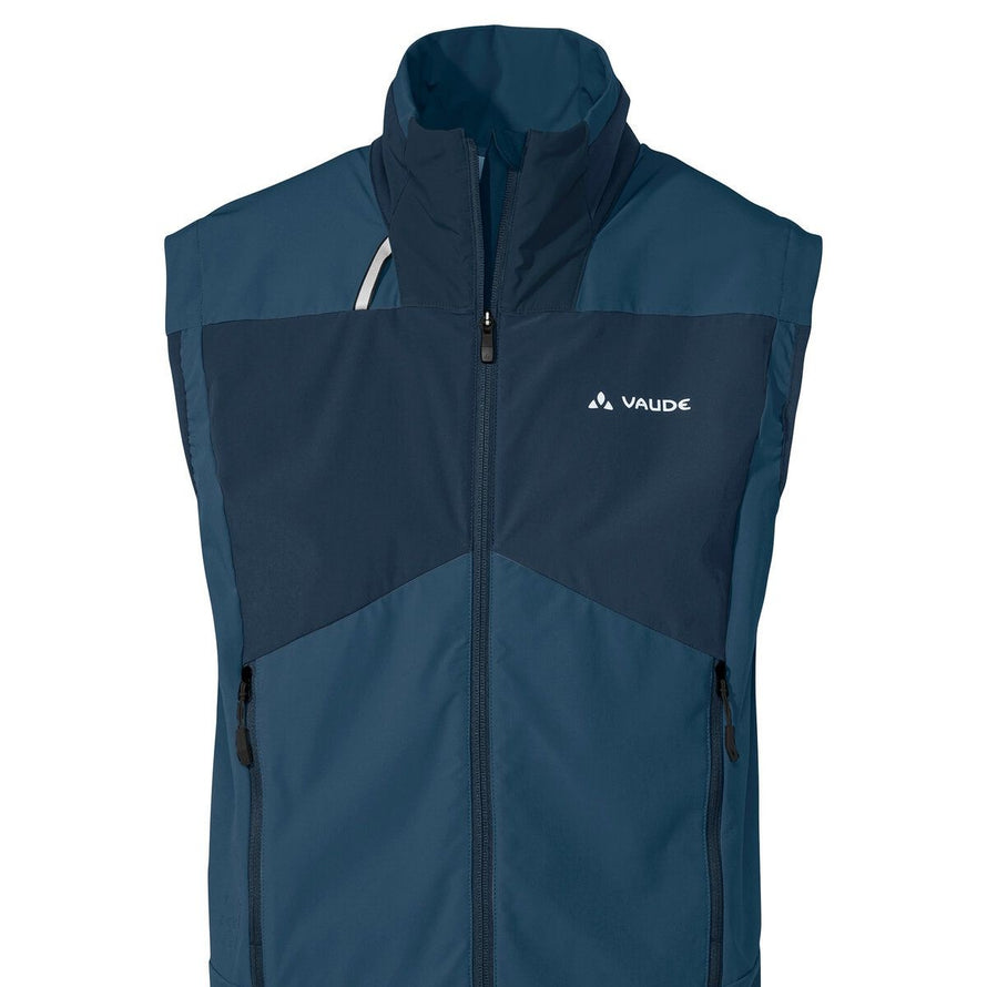Gilet de vélo homme Vaude Scopi bleu, coupe-vent et résistant pour cyclisme en conditions variées